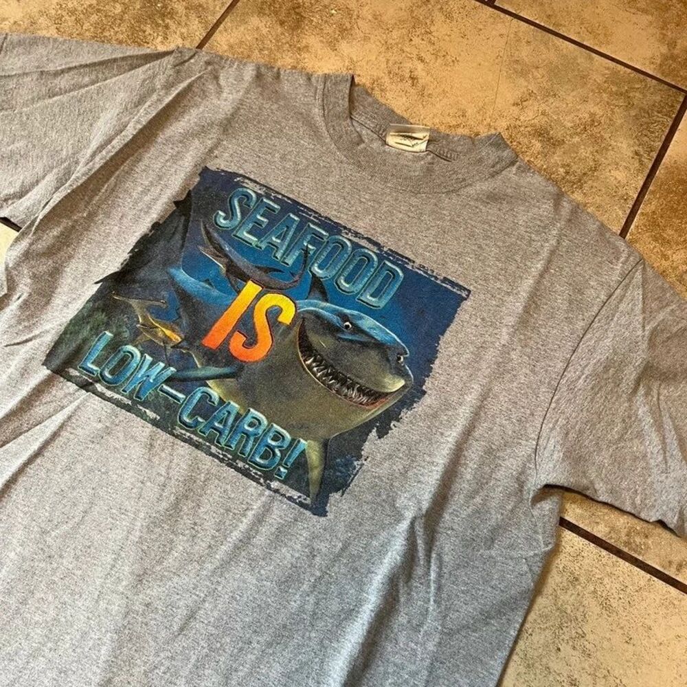 Vintage 2003 Disney Finding Nemo Bruce Shark Seafood Is Low Carb Shirt Large
